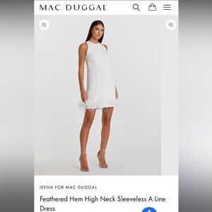 Mac Duggal white feathered high neck sleeveless a-line dress size 6 NWT